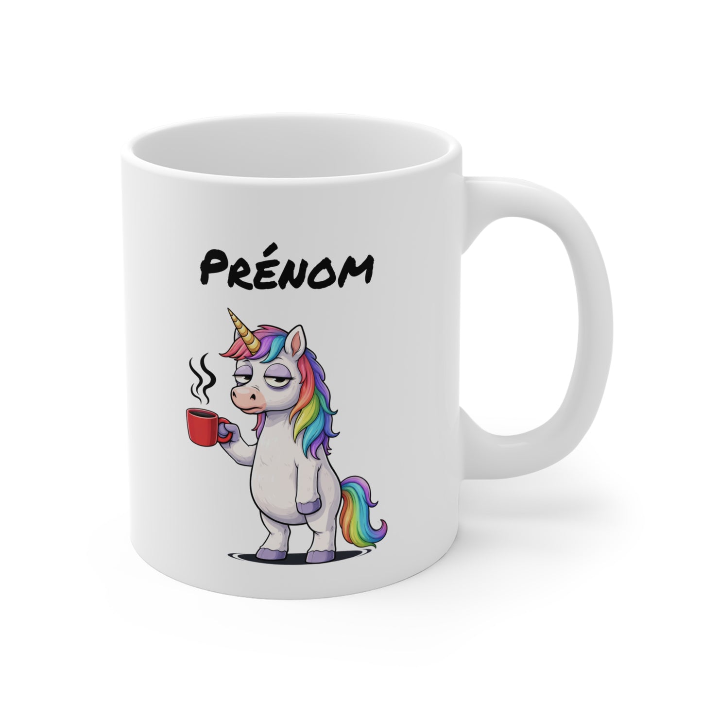 Tasse Licorne Fatiguée avec Café – Mug Fantaisie Arc-en-ciel – Illustration Animal Mignon 325ml – Idée Cadeau Originale