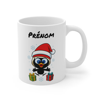 Tasse Personnalisable Calimero  Noël – Mug Prénom Festif Flocons et Cadeaux 325ml – Cadeau Original Hiver Café