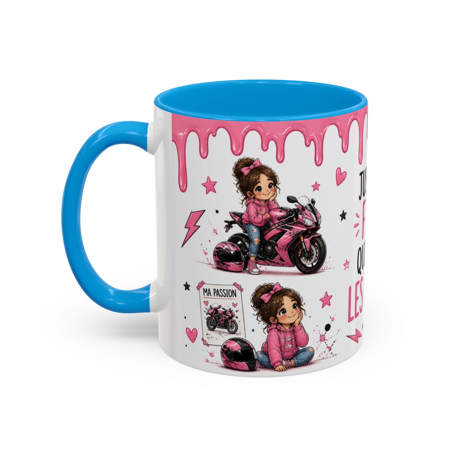 Tasse Juste Une Fille Qui Adore Les Motos – Mug Moto Rose Fille et Univers Racing Kawaii – Céramique 325ml