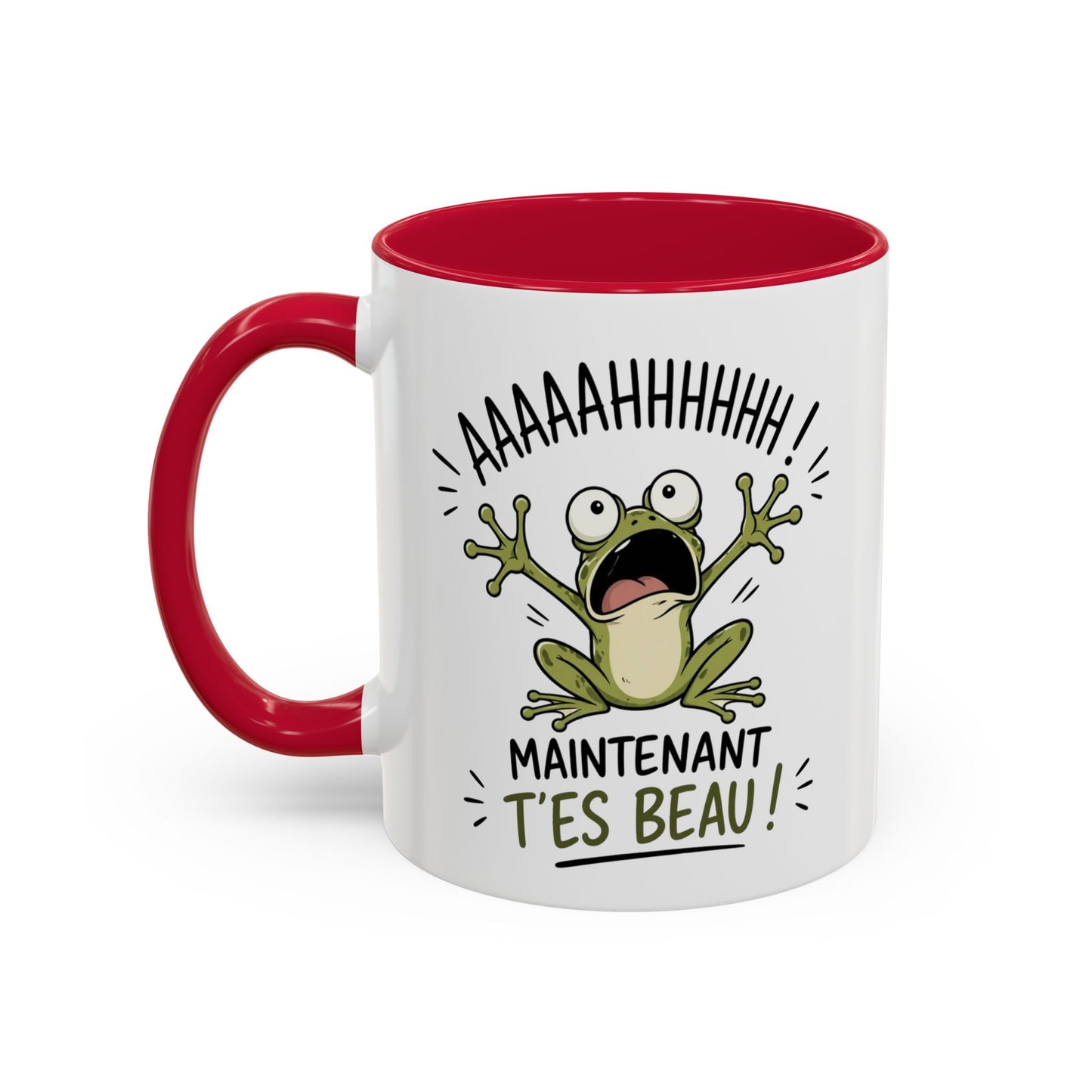 Mug Grenouille Drôle – “Maintenant T’es Beau” – Tasse Humour Animal et Réveil – Cadeau Original Homme Femme – Céramique 325ml Noir Bleu Rouge
