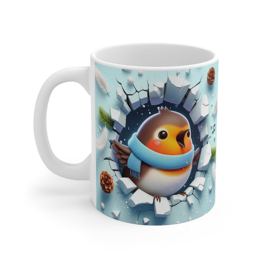 Tasse Rouge-Gorge Hiver Chantant – Mug Céramique 325ml – Cadeau Oiseau Noël Nature Festive