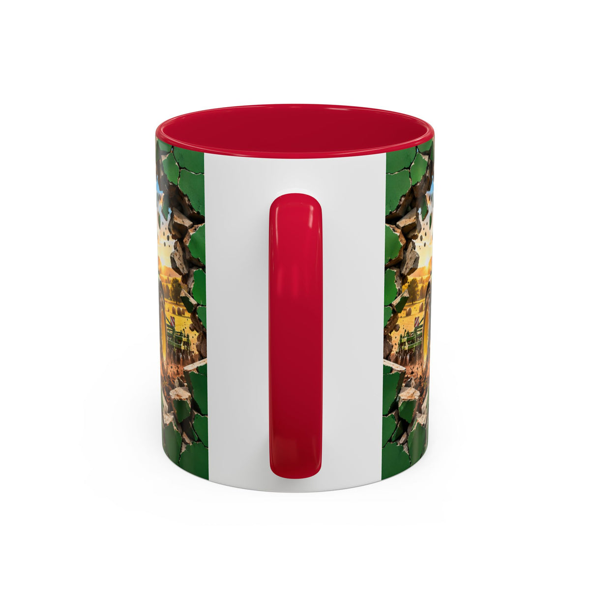 Mug Tracteur Agricole Vert – Tasse Agriculture avec Champ et Effet Mur Brisé – Cadeau Original Agriculteur Passionné de Tracteurs