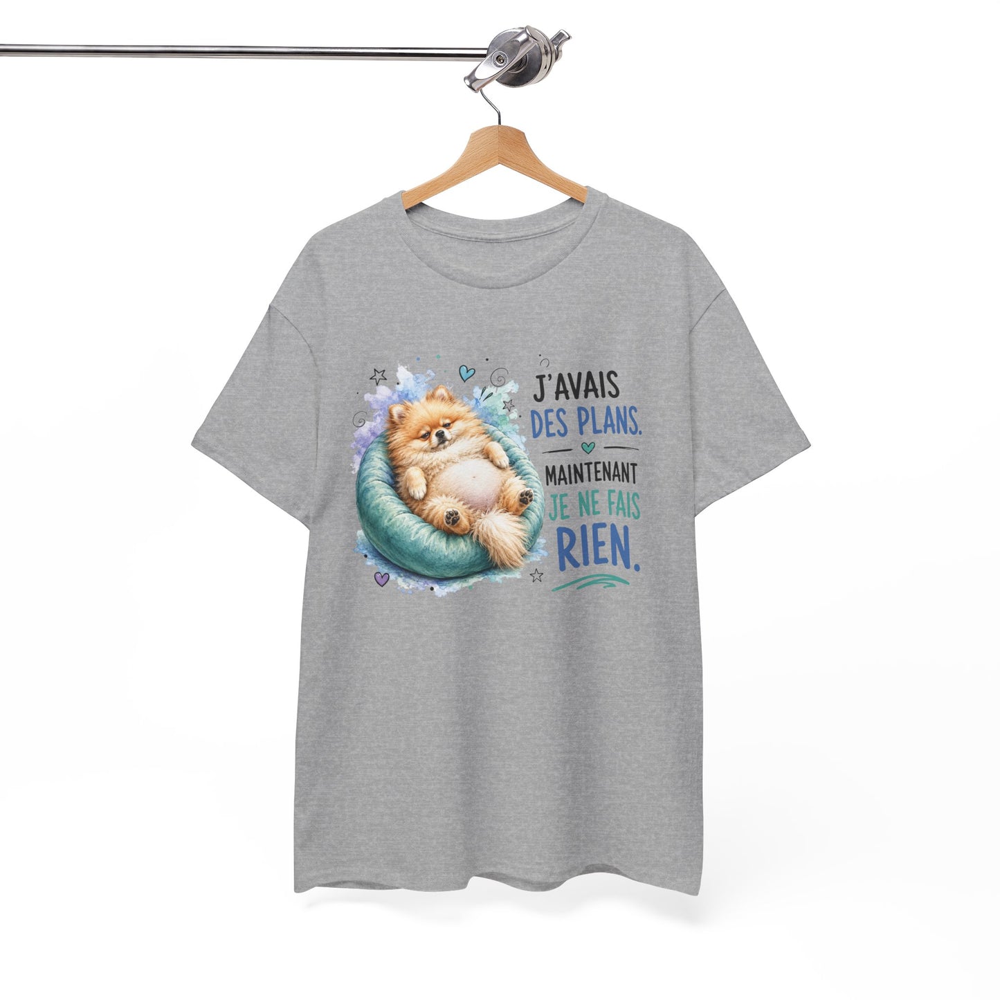 Tee-Shirt Humour Homme et Femme – Spitz Nain Chien Drôle Fatigué Paresse – Idée Cadeau Original Anniversaire