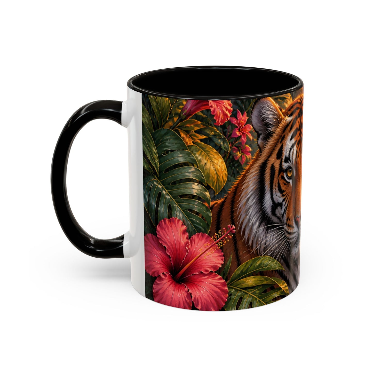 Tasse Tigre Tropical – Mug Jungle avec Tigre Majestueux, Fleurs Exotiques et Cascade au Soleil Couchant – Design Safari 325ml