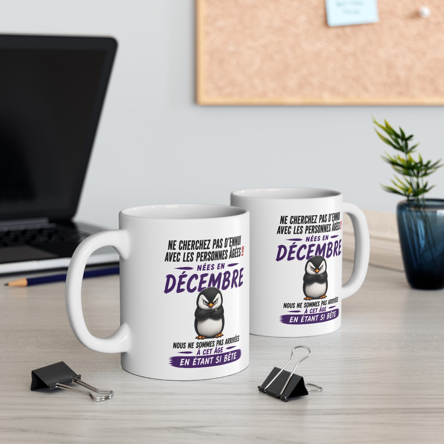 Tasse Retraite Décembre Humour – Mug Personne Âgée Pingouin Drôle – Cadeau Retraité 325ml