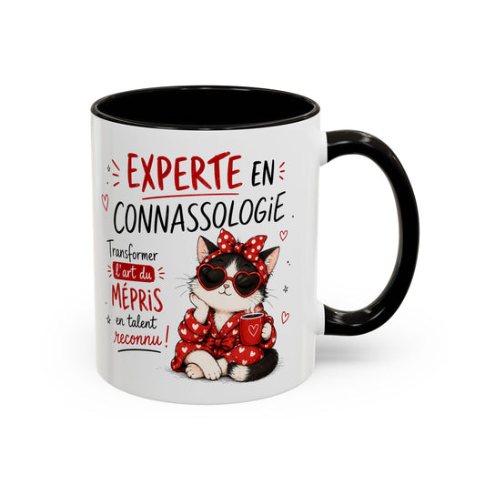 Tasse Experte en Connassologie – Mug Chat Humour Sarcastique – Cadeau Femme Drôle 325ml