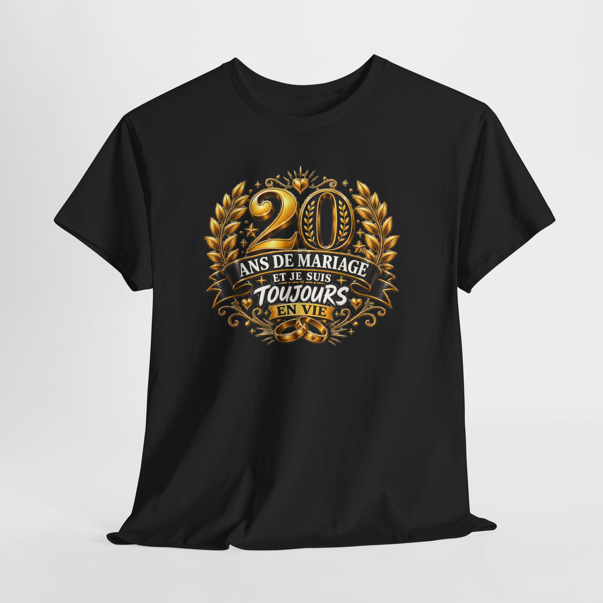 Tee Shirt 20 Ans de Mariage Homme Femme – Toujours en Vie – T-Shirt Humour Anniversaire de Mariage Couple Cadeau Original