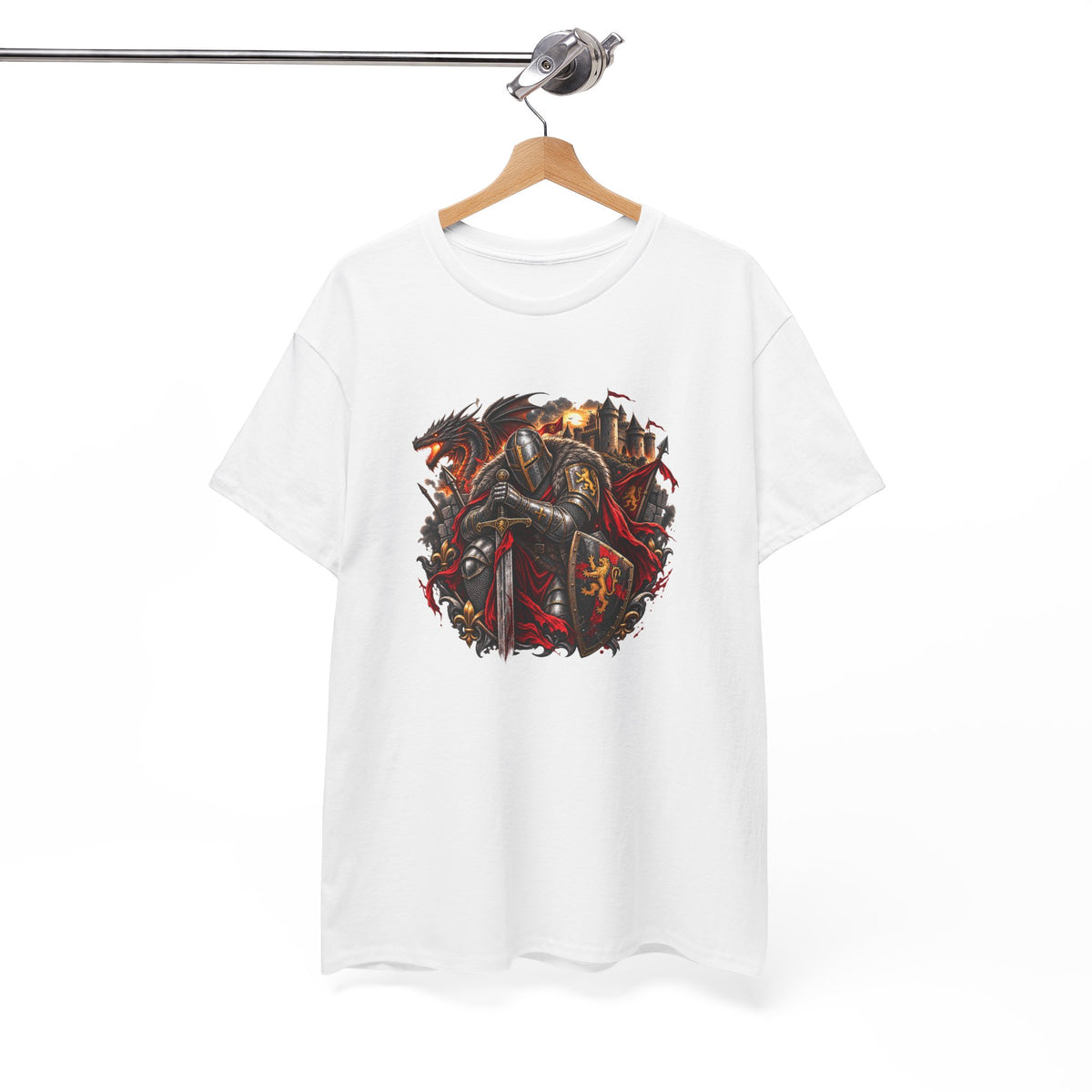 Tee Shirt Chevalier Médiéval Homme et Femme – Dragon Château Épée – T-Shirt Moyen Âge Guerrier Cadeau Original