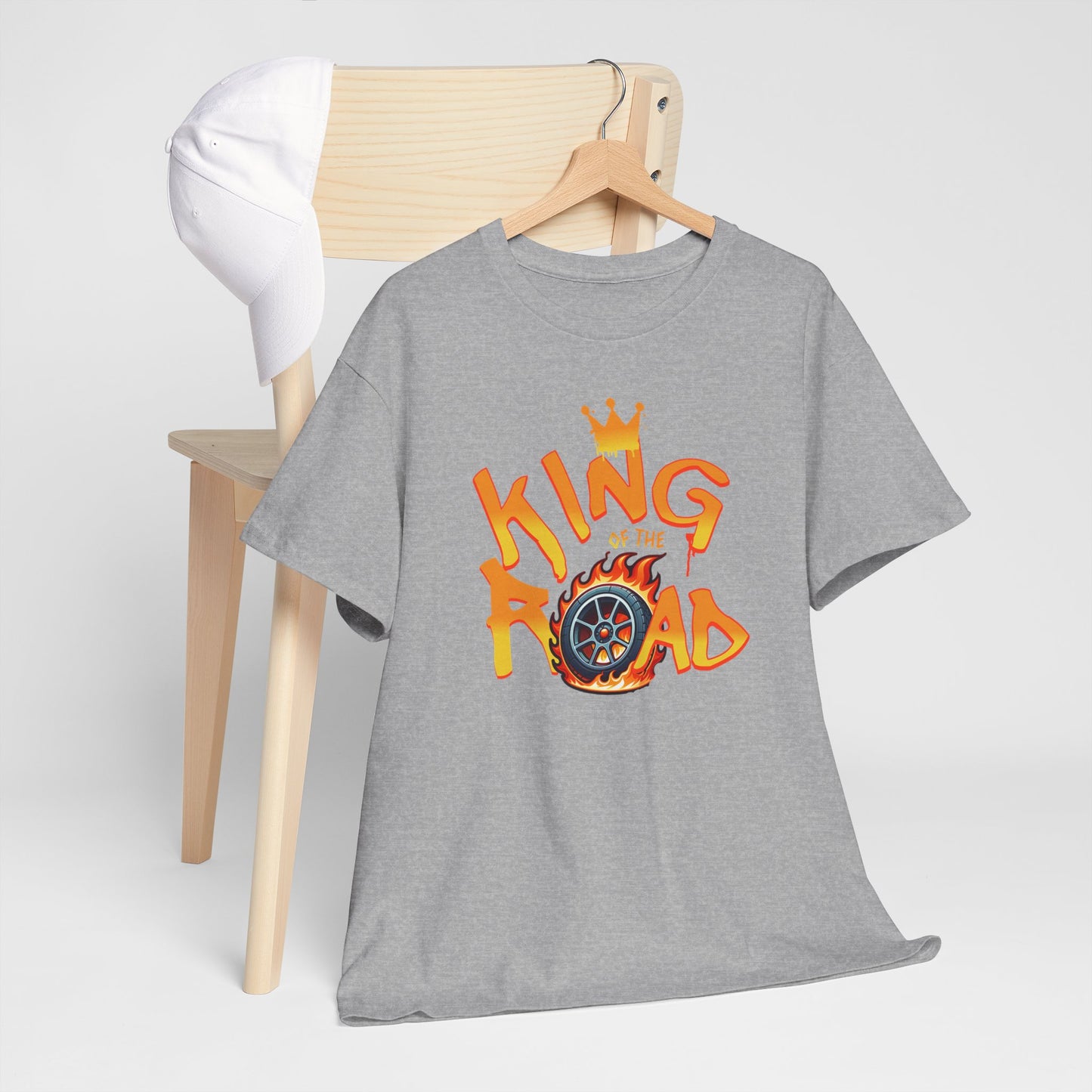 T-Shirt King of the Road Homme Femme – Tee Shirt Voiture Racing Flamme – Cadeau Passion Auto Noir Blanc Gris