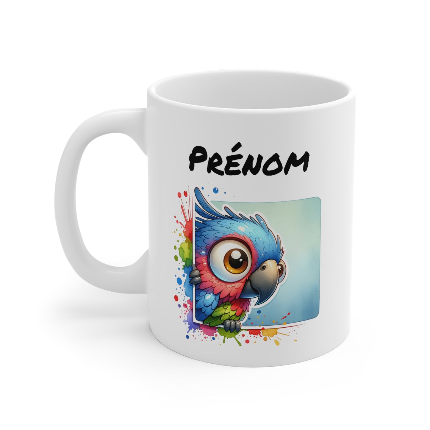 Tasse Personnalisable Perroquet Mignon – Mug Prénom Illustration Tropicale Colorée – Cadeau Animal Exotique 325ml