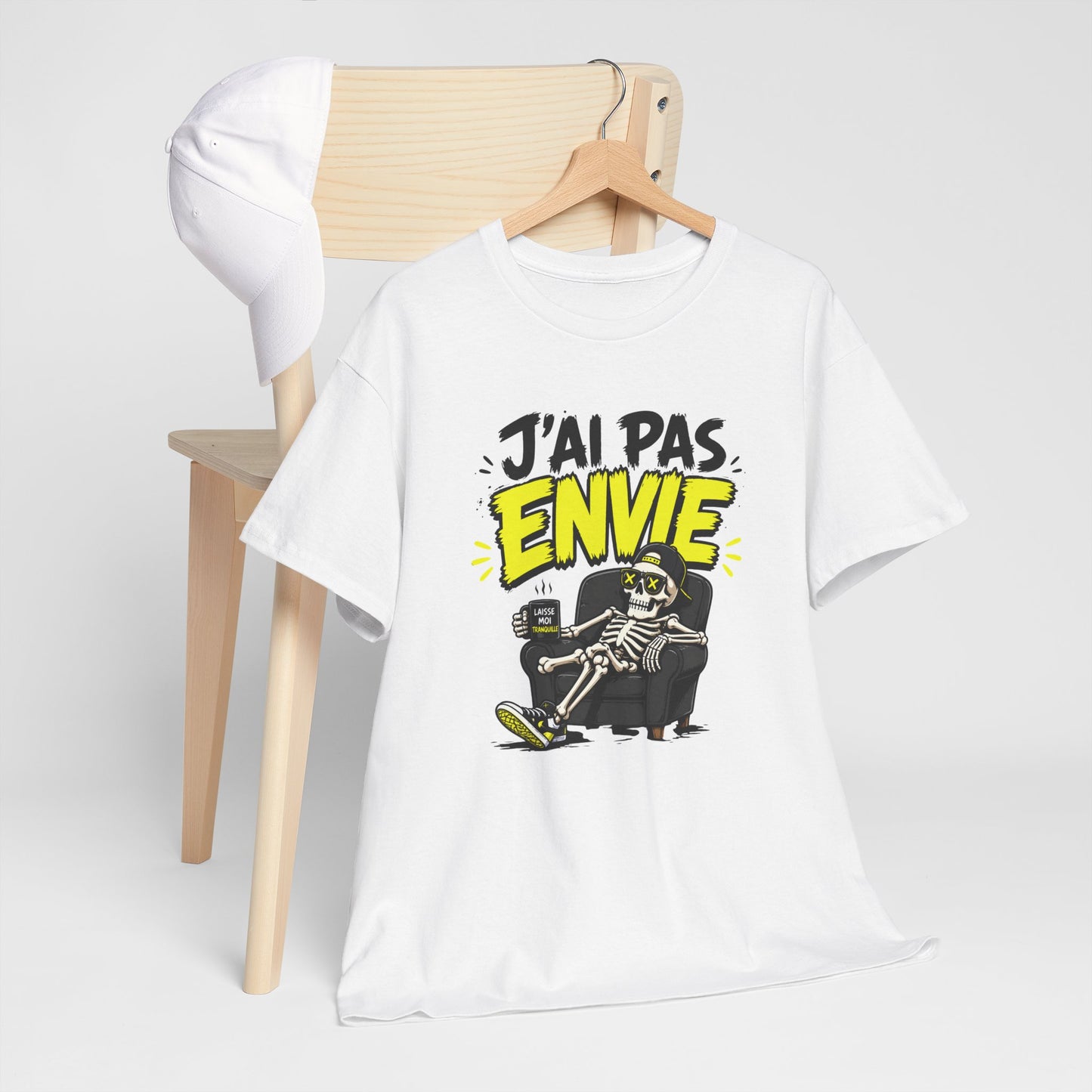 T-Shirt Humour J’ai Pas Envie – Tee Shirt Drôle Adulte Flemme Fatigue Travail Canapé Citation Fun Cadeau Collègue Homme Femme