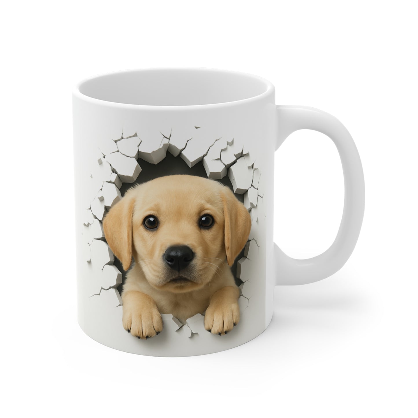 Mug Chiot Labrador Sable Effet Mur Cassé – Tasse Chien 3D Trompe-l’œil – Cadeau Original Amoureux du Labrador