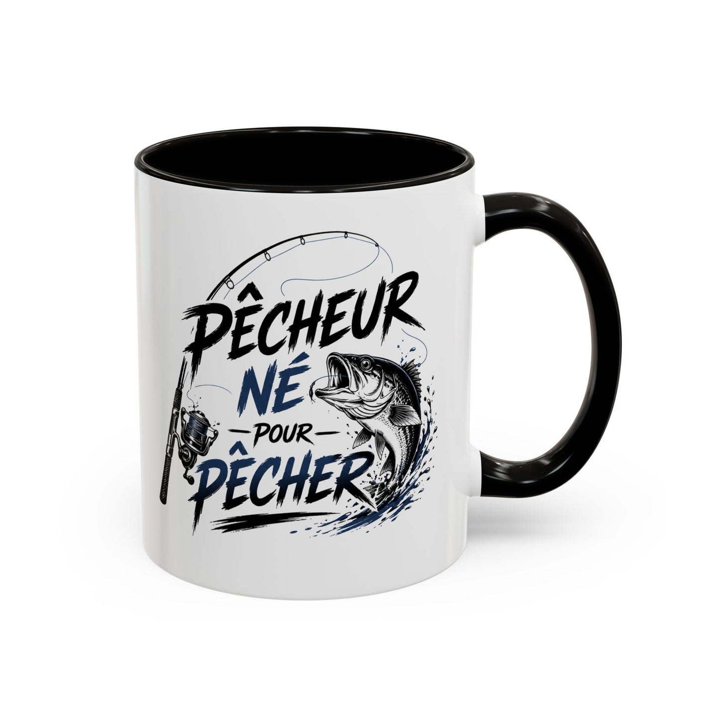 Mug Pêcheur Né pour Pêcher – Tasse Humour Pêche Homme et Femme, Cadeau Original pour Passionné de Pêche, Idée Cadeau Anniversaire Noël Noir Bleu Rouge
