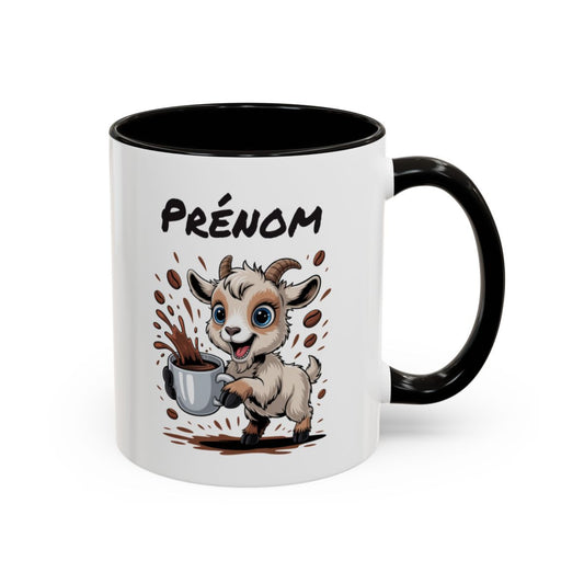 Mug Personnalisable Chèvre et Café – Tasse avec Prénom – Cadeau Animal Rigolo Humour – 325 ml