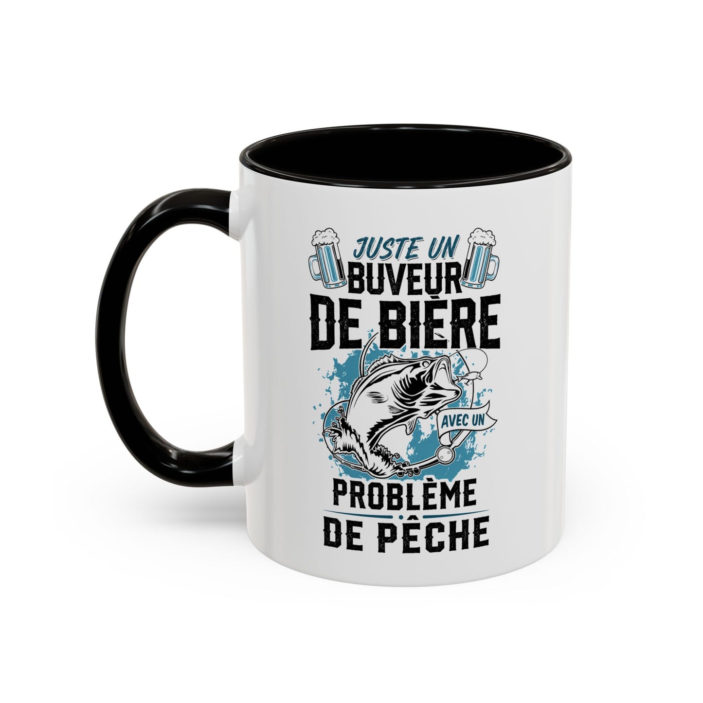 Mug Pêcheur Bière – Tasse Humoristique Poisson – Idée Cadeau Homme Passionné de Pêche – 325 ml Noir Bleu Rouge