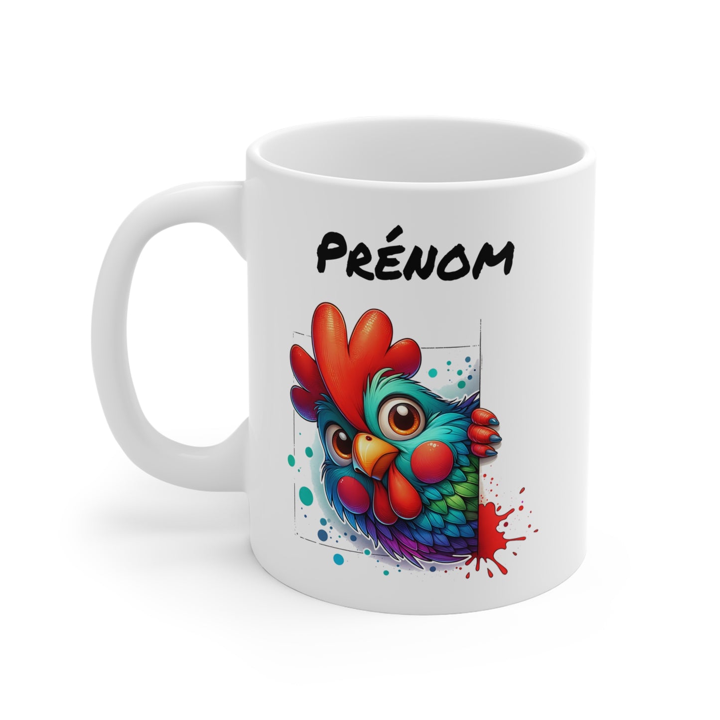 Tasse Personnalisable Coq Mignon – Mug Prénom Illustration Colorée – Cadeau Animal Ferme Rigolo 325ml