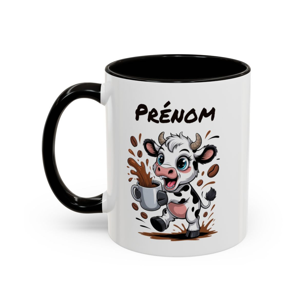 Mug Personnalisable Vache et Café – Tasse avec Prénom – Cadeau Drôle Animal Mignon – 325 ml