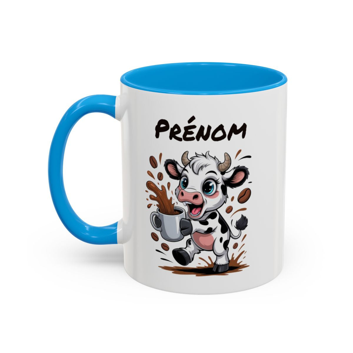 Mug Personnalisable Vache et Café – Tasse avec Prénom – Cadeau Drôle Animal Mignon – 325 ml