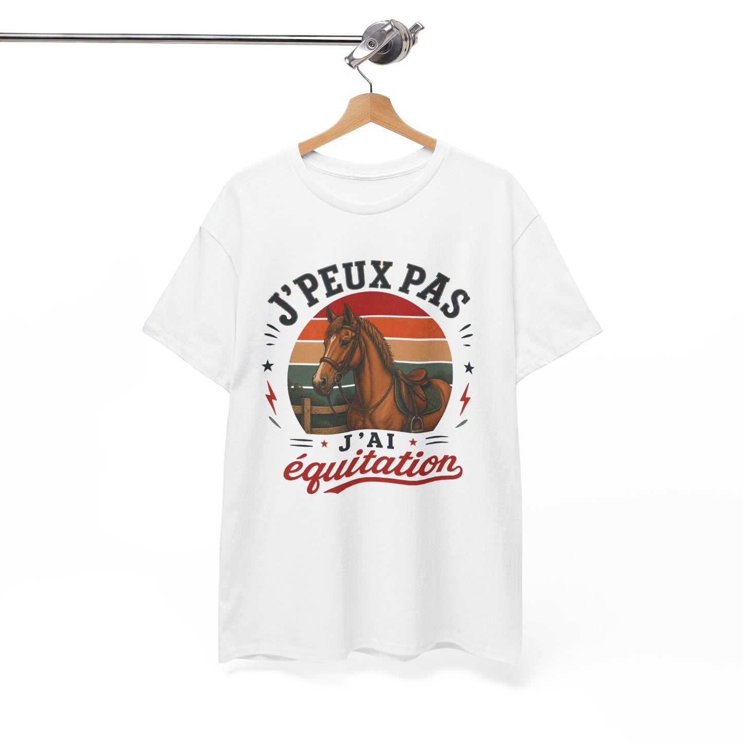 T-Shirt J’Peux Pas J’Ai Équitation – Tee Shirt Cavalier Cheval Vintage – Cadeau Passion Équestre Centre Équestre Homme Femme