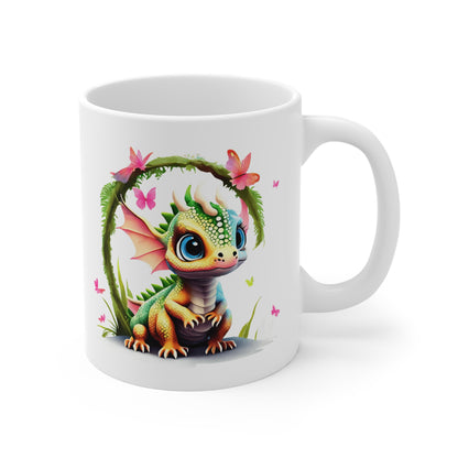 Mug Bébé Dragon Féérique 325ml – Tasse Céramique Fantasy Kawaii avec Papillons – Cadeau Magique