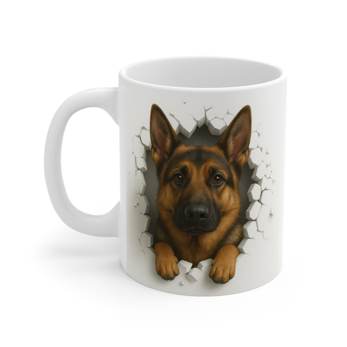 Mug Berger Allemand Effet Mur Cassé – Tasse Chien 3D Trompe-l’œil – Cadeau Original Amoureux du Berger Allemand