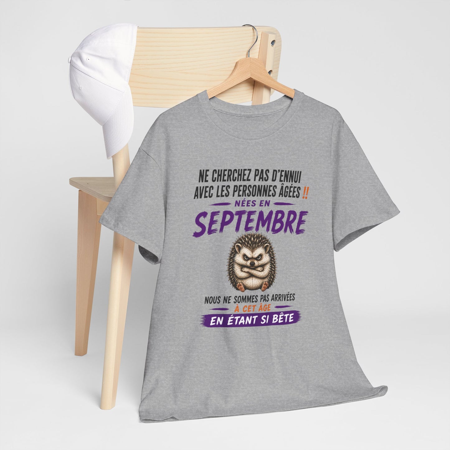 Tee-Shirt Né en Septembre Humour Senior – Cadeau Retraité Homme Femme – Hérisson Drôle Anniversaire Personne Âgée