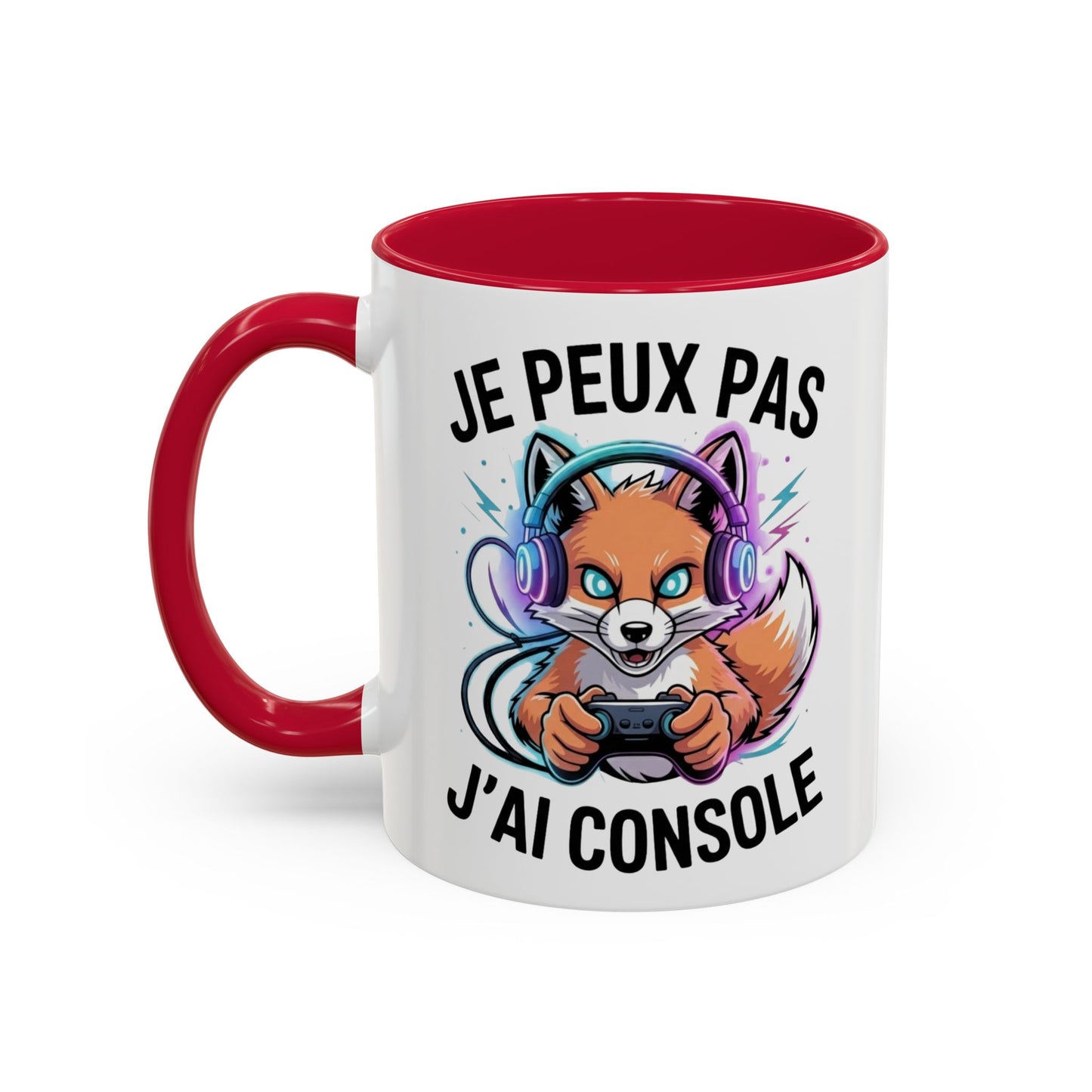Mug Gamer Humoristique – Tasse Gaming Renard Casque Manette – Cadeau Joueur Geek – Céramique 325ml Noir Bleu Rouge
