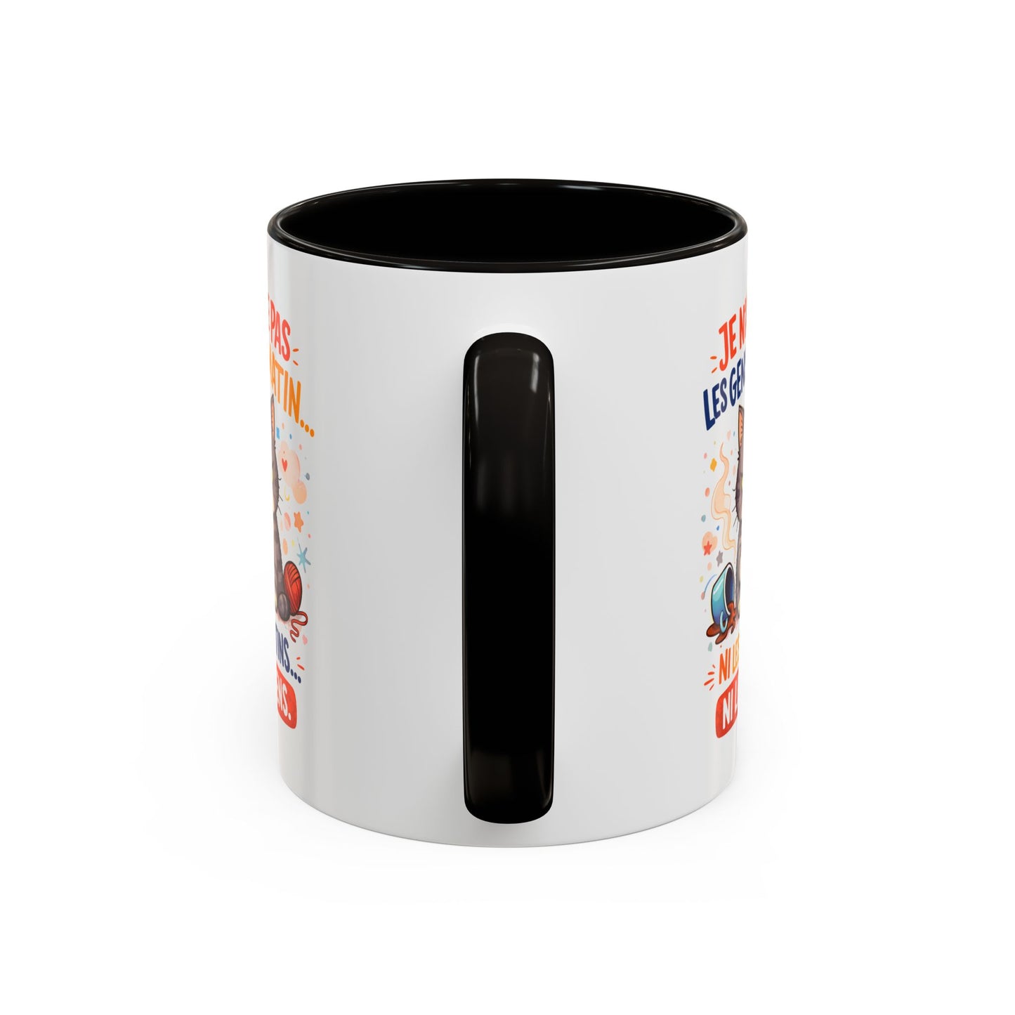 Tasse Chat Drôle “Je n’aime pas les gens du matin” – Mug Humour Chat Café Noir Bleu Rouge – Cadeau Original Amoureux des Chats 325ml
