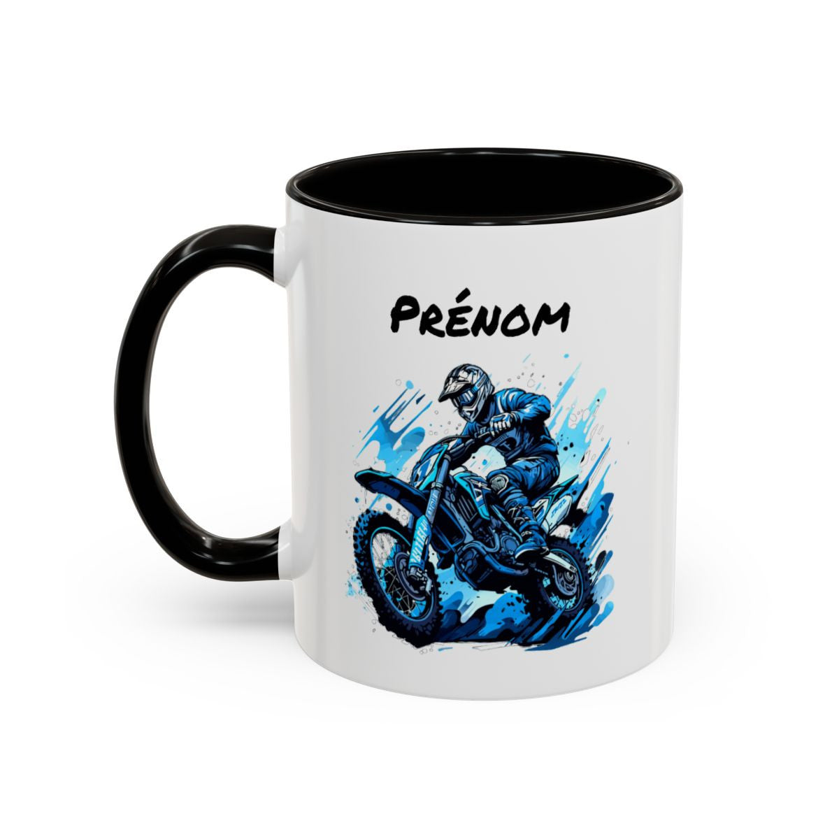 Mug Motocross Personnalisé – Tasse Pilote Moto Cross – Cadeau Motard Tout-Terrain – Noir Bleu Rouge – 325 ml