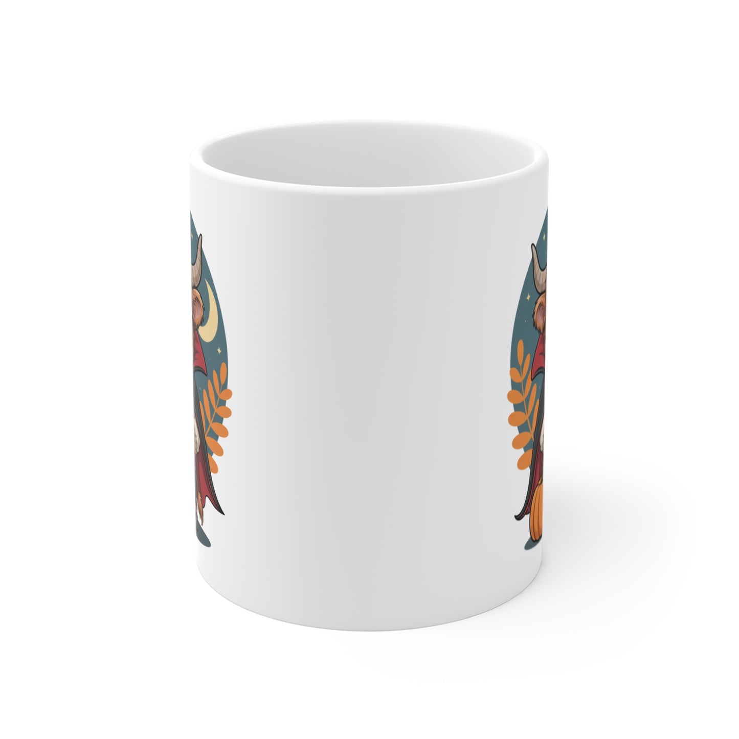 Tasse Halloween – Mug Vache Highland Déguisée en Vampire avec Cape et Citrouille – Cadeau Original