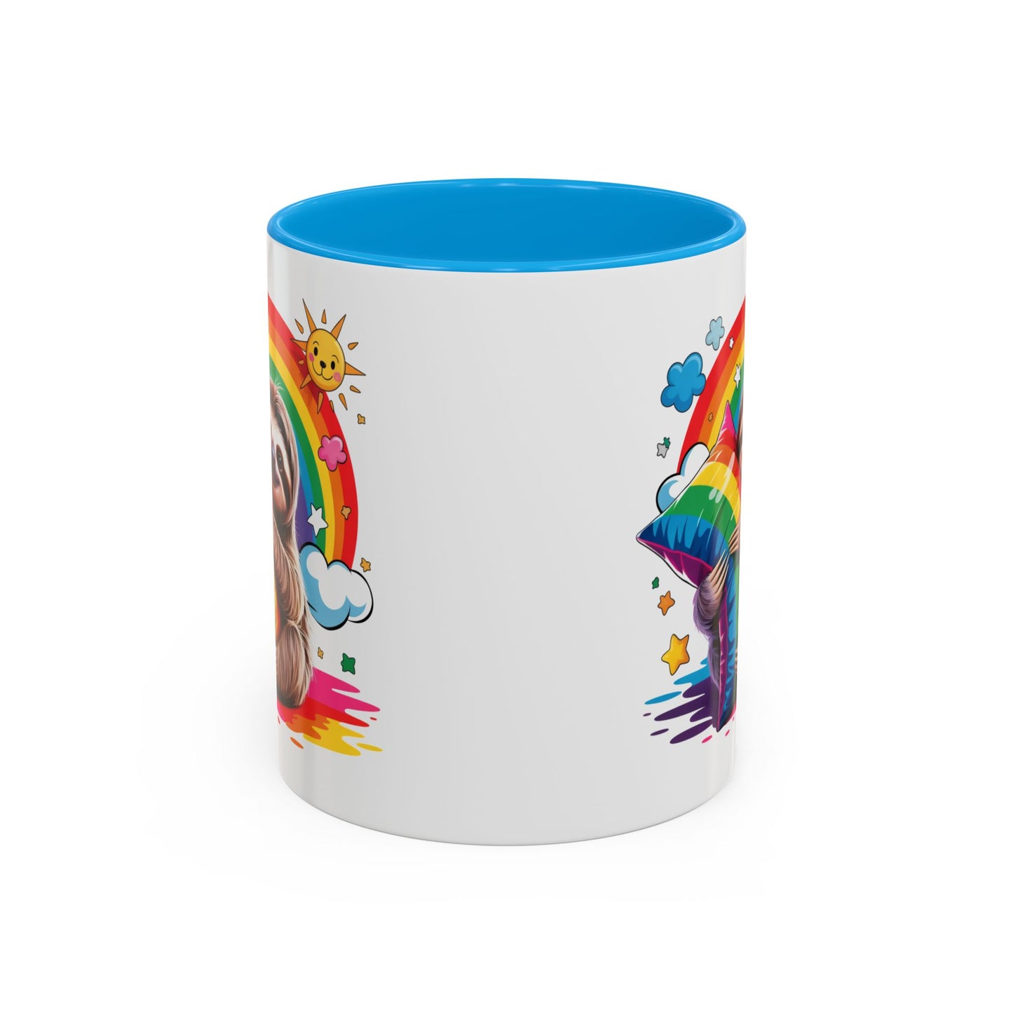 Mug Paresseux Mignon – Tasse Design Arc-en-ciel avec Coussin et Soleil – Cadeau Original 325ml