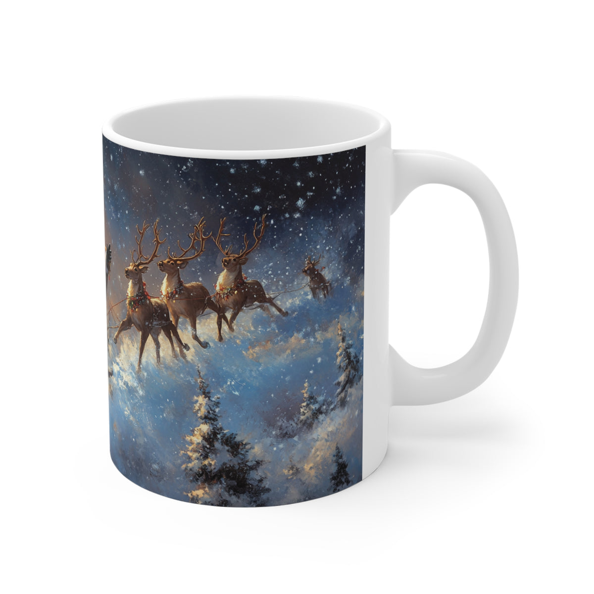 Mug Père Noël en Traîneau avec Rennes – Tasse Noël Paysage Enneigé – Cadeau Original Fêtes de Fin d’Année