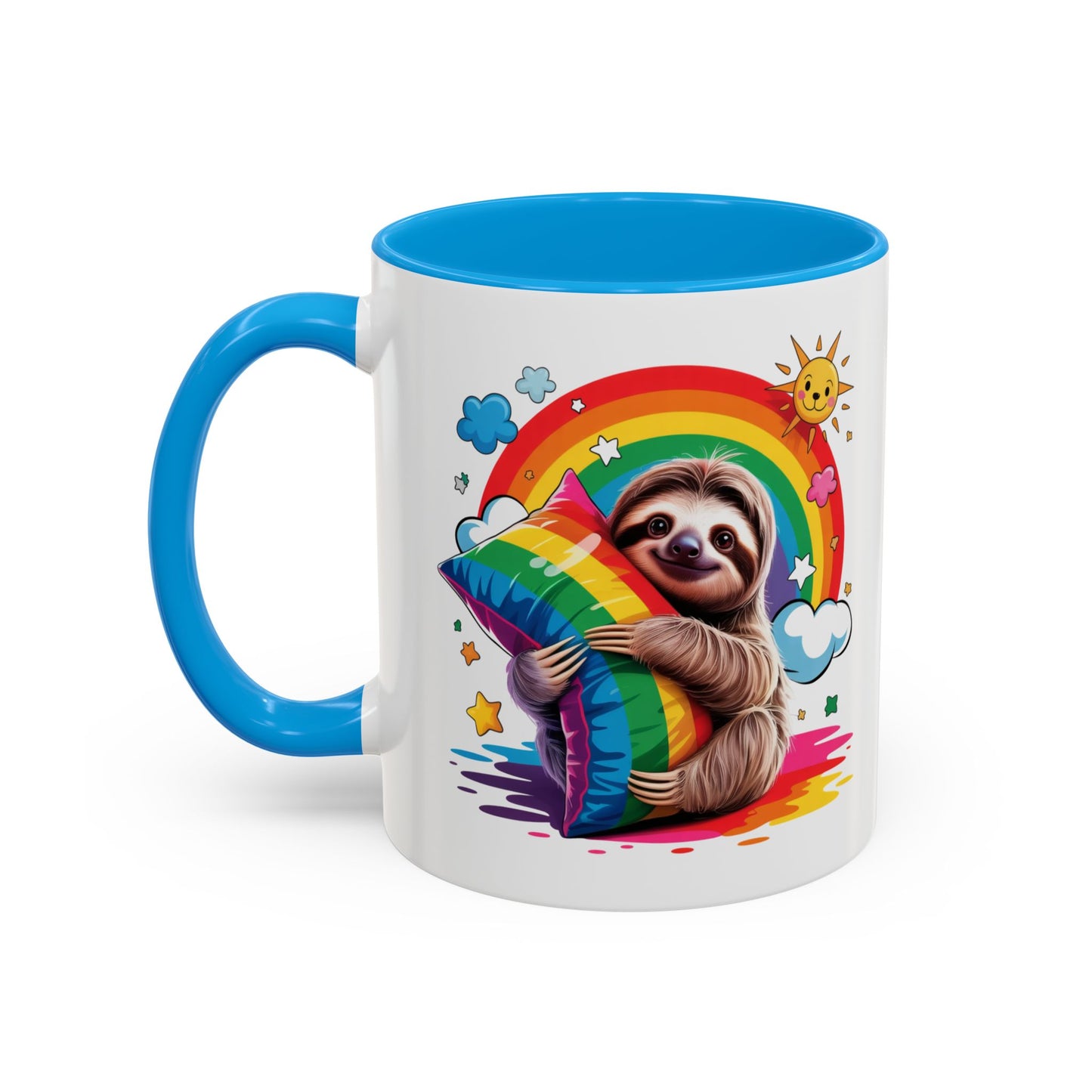 Mug Paresseux Mignon – Tasse Design Arc-en-ciel avec Coussin et Soleil – Cadeau Original 325ml