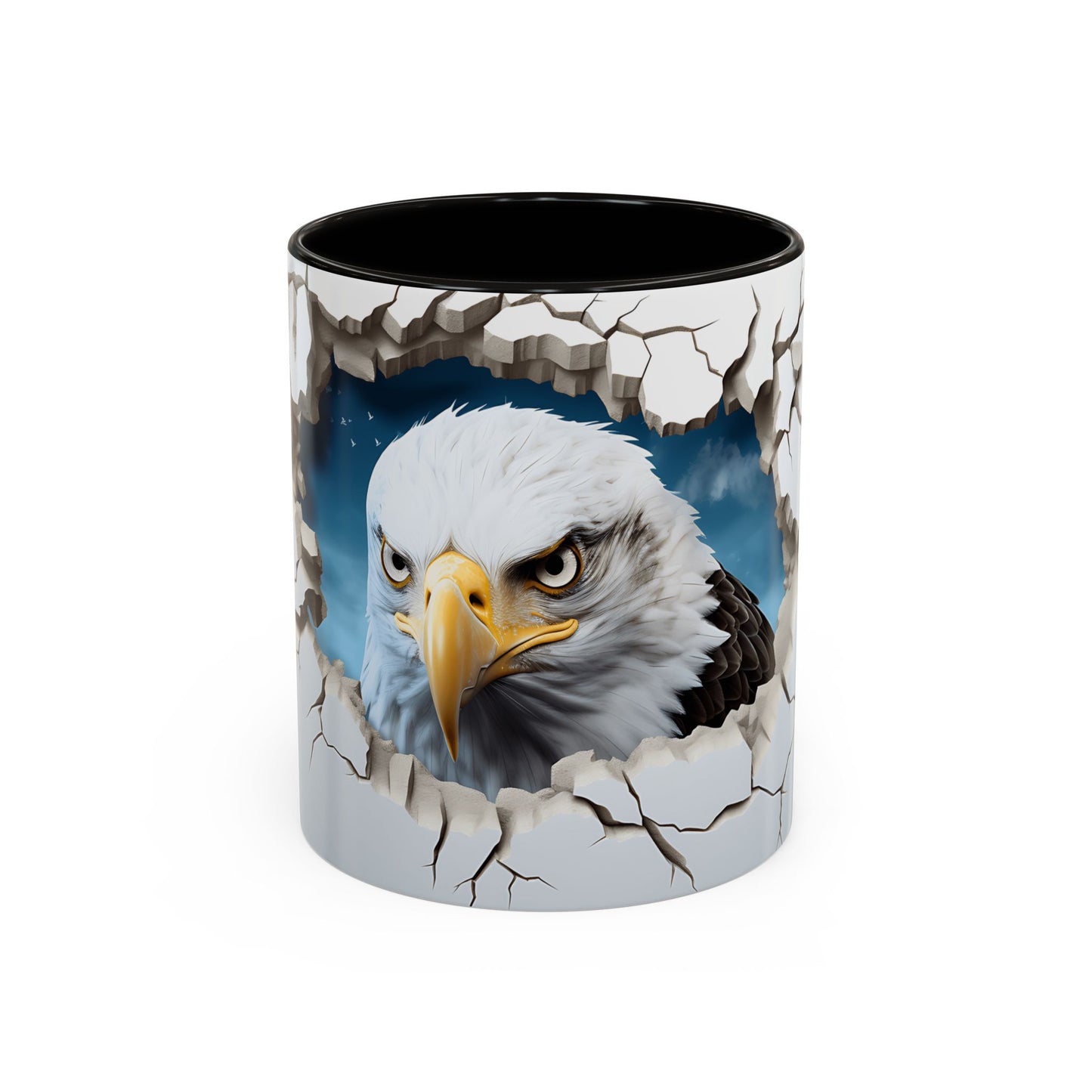 Tasse Aigle 3D Réaliste – Mug Tête d’Aigle Effet Mur Cassé – Illustration Animal Sauvage USA 325ml