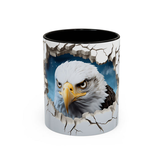 Tasse Aigle 3D Réaliste – Mug Tête d’Aigle Effet Mur Cassé – Illustration Animal Sauvage USA 325ml