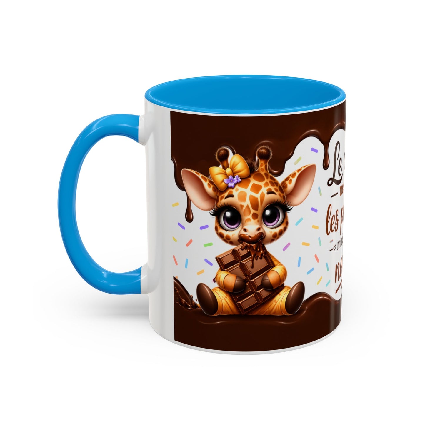 Tasse Le Chocolat Ne Résout Pas Les Problèmes Mais Une Pomme Non Plus – Mug Humour Chocolat Girafe – Cadeau Original Femme 325ml