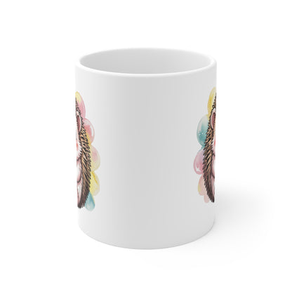 Mug Hérisson Mignon 325ml – Tasse Céramique Fleur Jaune Fond Pastel – Cadeau Original Douceur