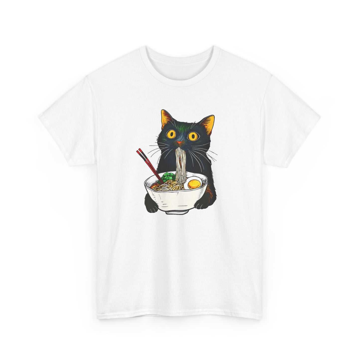 Tee Shirt Homme et Femme Chat Ramen Nouilles Japonaises Humour Félin Gourmand Idée Cadeau