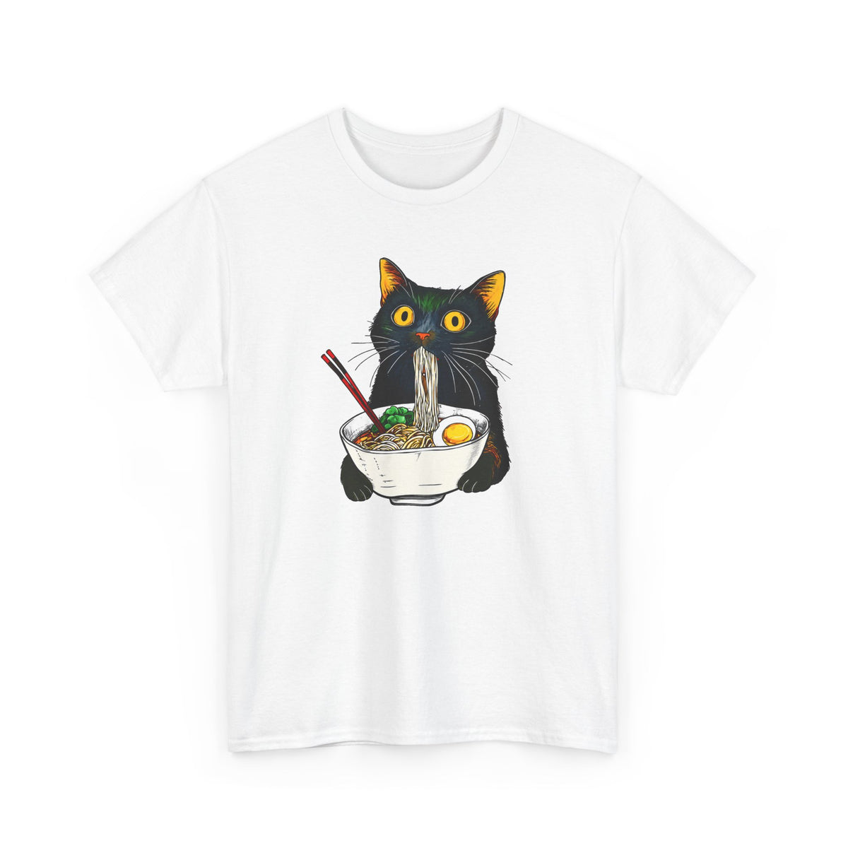 Tee Shirt Homme et Femme Chat Ramen Nouilles Japonaises Humour Félin Gourmand Idée Cadeau