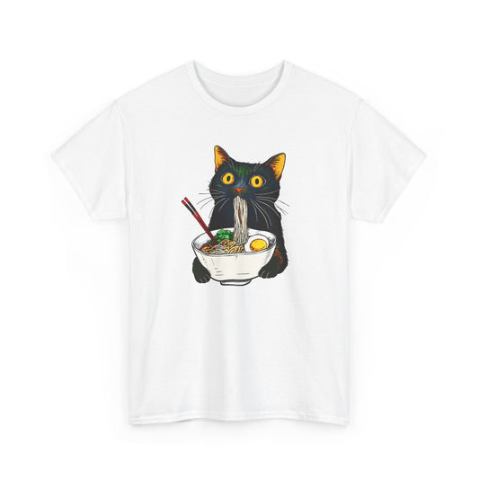 Tee Shirt Homme et Femme Chat Ramen Nouilles Japonaises Humour Félin Gourmand Idée Cadeau