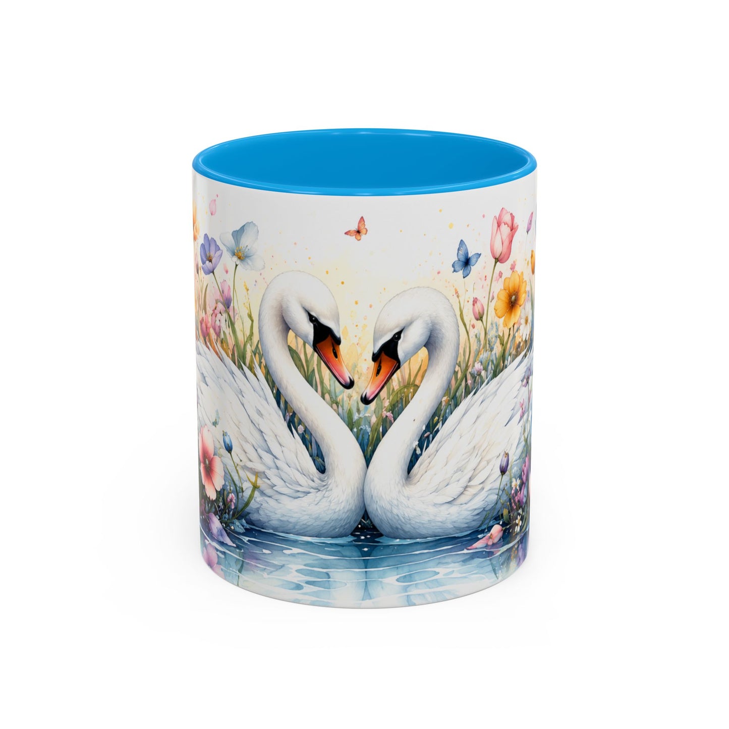 Tasse Cygnes et Fleurs – Mug Romantique Aquarelle – Cadeau Amour Homme Femme 325ml