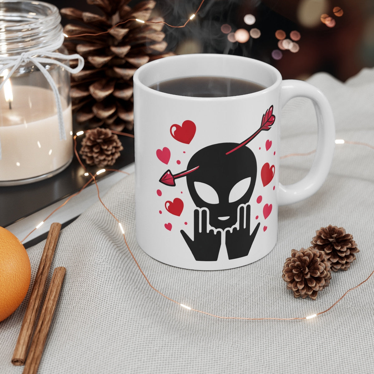 Mug Alien Signe JUL Saint Valentin OVNI Style Rap Français Cadeau Original et Fun 325ml