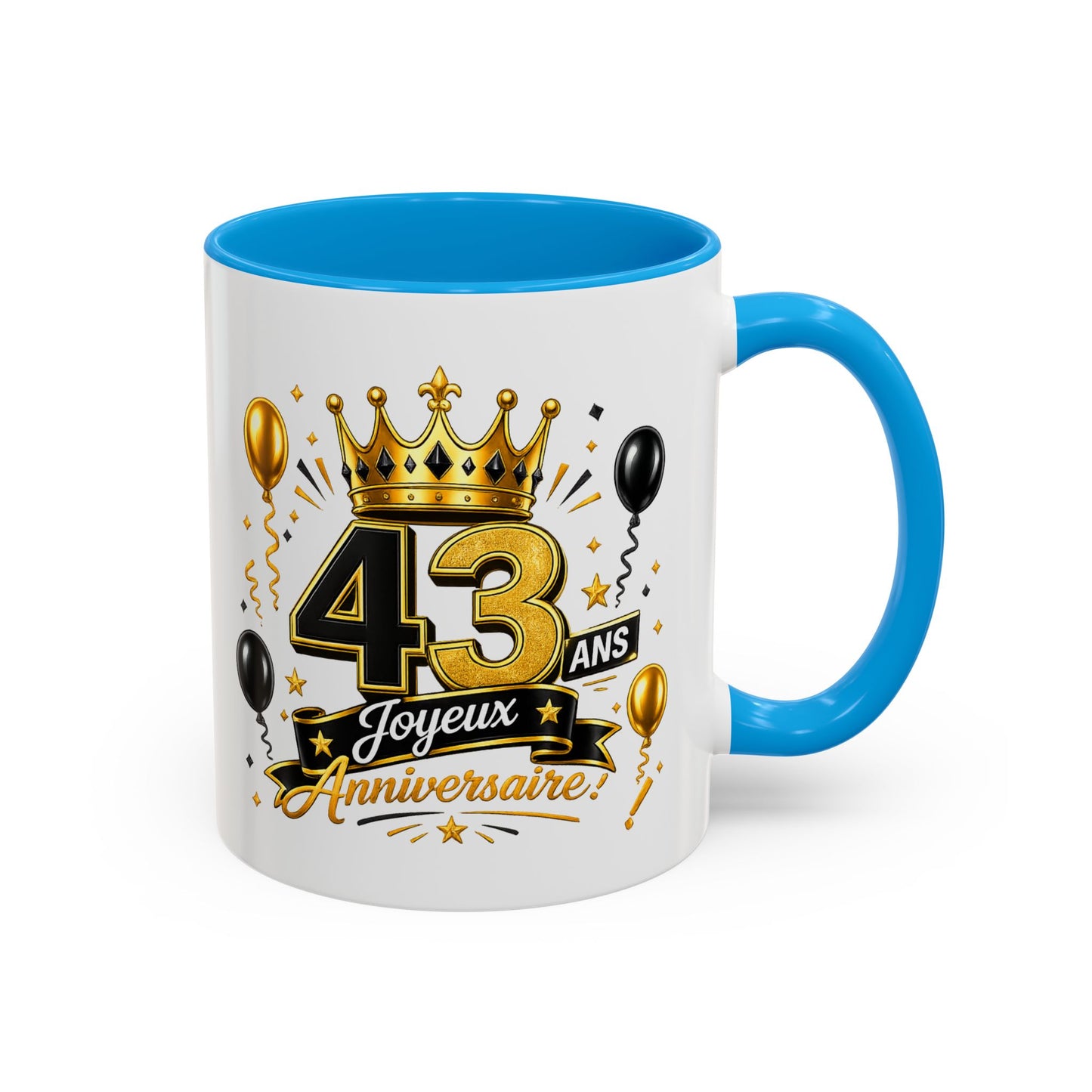 Mug Joyeux 43 Ans – Tasse Anniversaire 43 Ans – Cadeau Original pour Femme Homme – Idée Cadeau 43e Anniversaire Noir Bleu Rouge