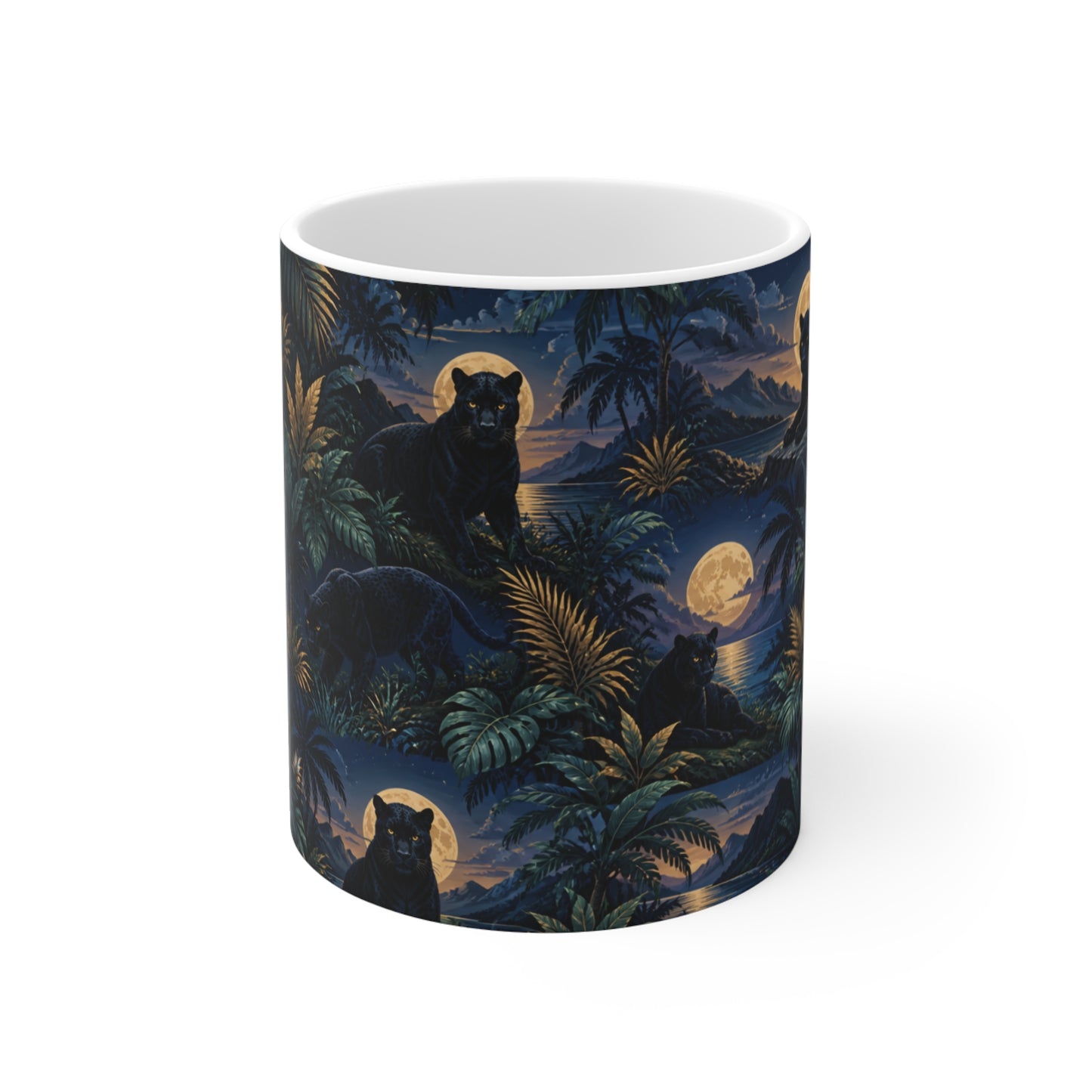 Tasse Panthère Noire Jungle Tropicale – Mug Félin Sauvage Lune Forêt Exotique – Cadeau Homme Femme Enfant 325ml