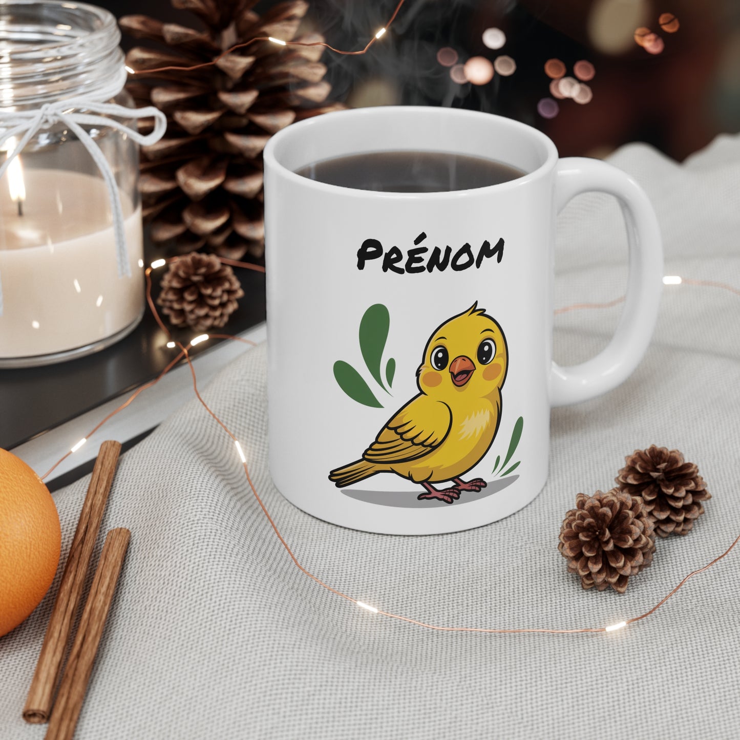 Mug Canari Jaune Personnalisable – Tasse Oiseau Mignon en Céramique 325ml avec Prénom