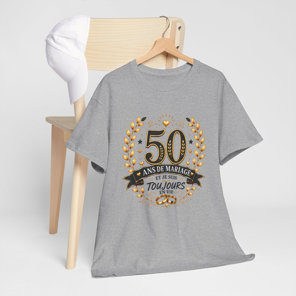 Tee Shirt 50 Ans de Mariage Homme Femme – Toujours en Vie – T-Shirt Humour Anniversaire de Mariage Couple Cadeau Original