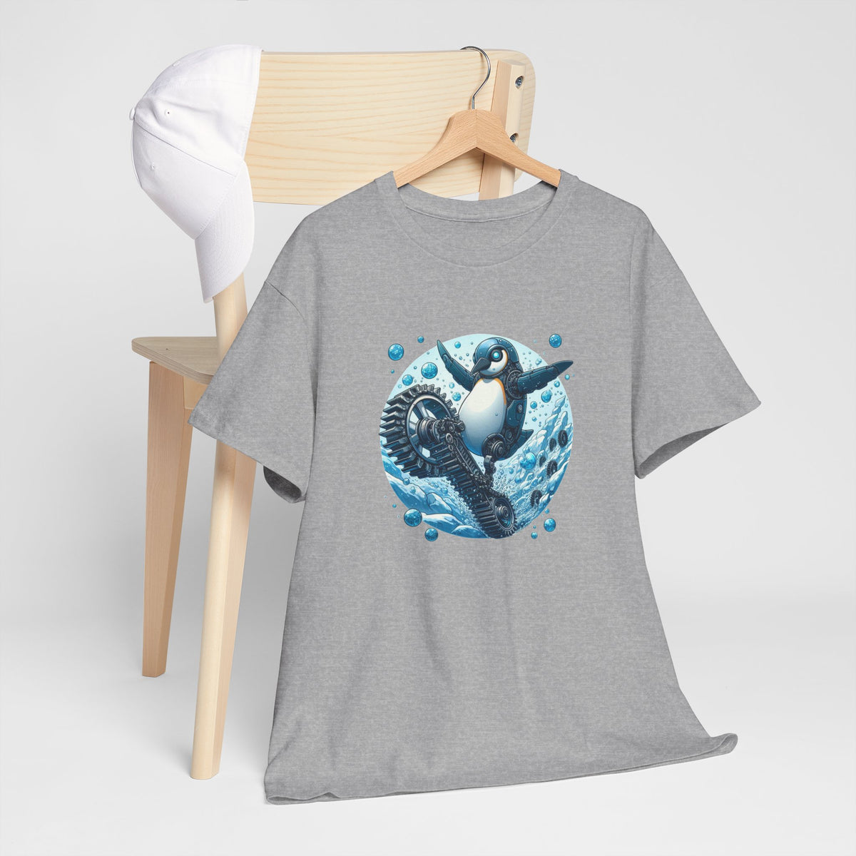 Tee Shirt Pingouin Robot Homme Femme – T-Shirt Manchot Mécanique Futuriste – Design Glace Steampunk