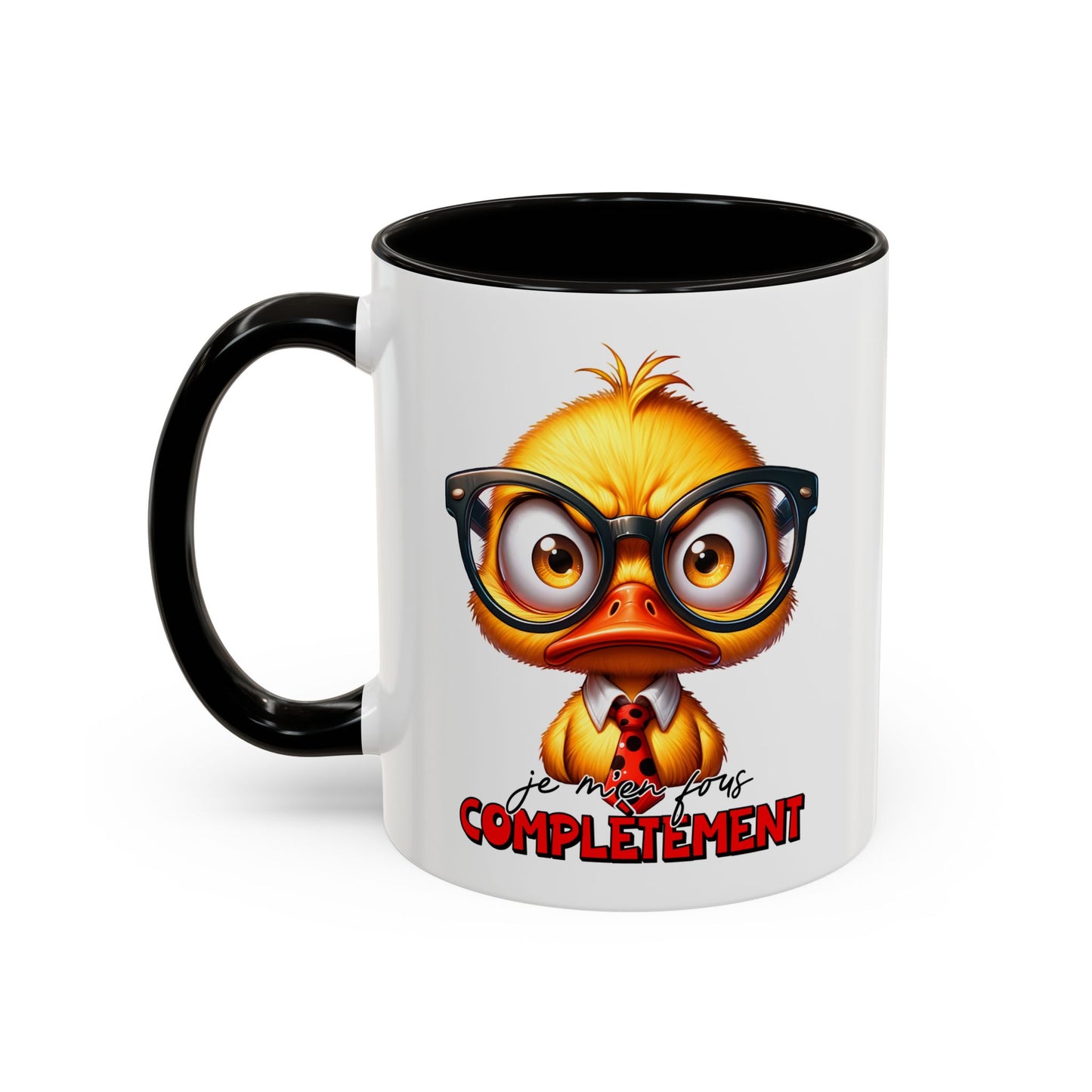 Tasse Je M’en Fous Complètement – Mug Canard Humour Geek Cartoon – Cadeau Drôle Homme Femme 325ml
