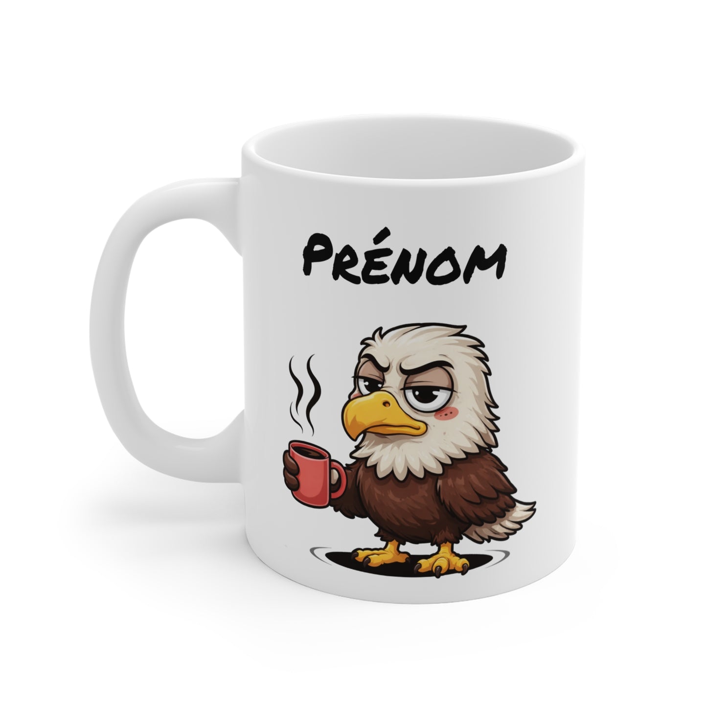 Tasse Personnalisable Aigle Fatigué – Mug Humour Café Matin Difficile – Cadeau Drôle Prénom 325ml