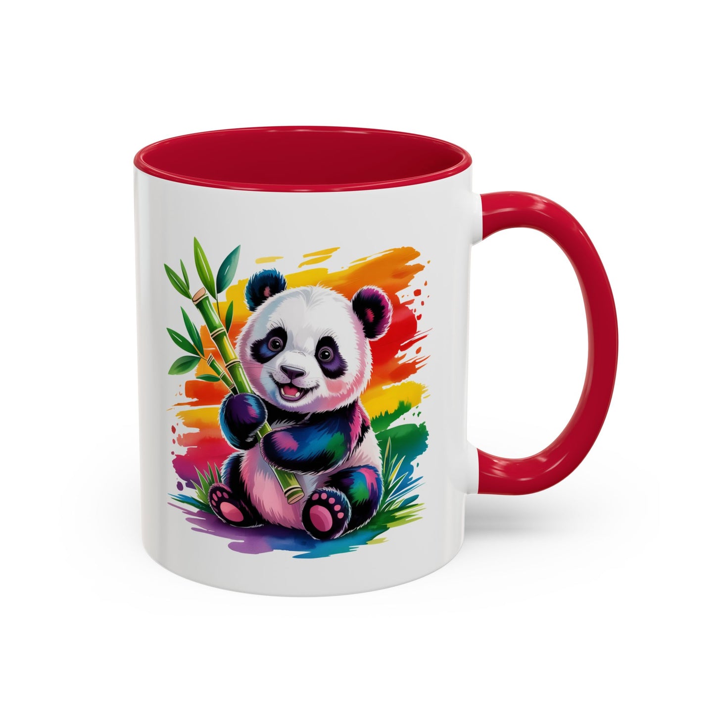 Mug Panda Mignon Coloré – Tasse Animal Bambou Design Arc-en-Ciel – Cadeau Original Enfant Adulte – Céramique 325ml Noir Bleu Rouge